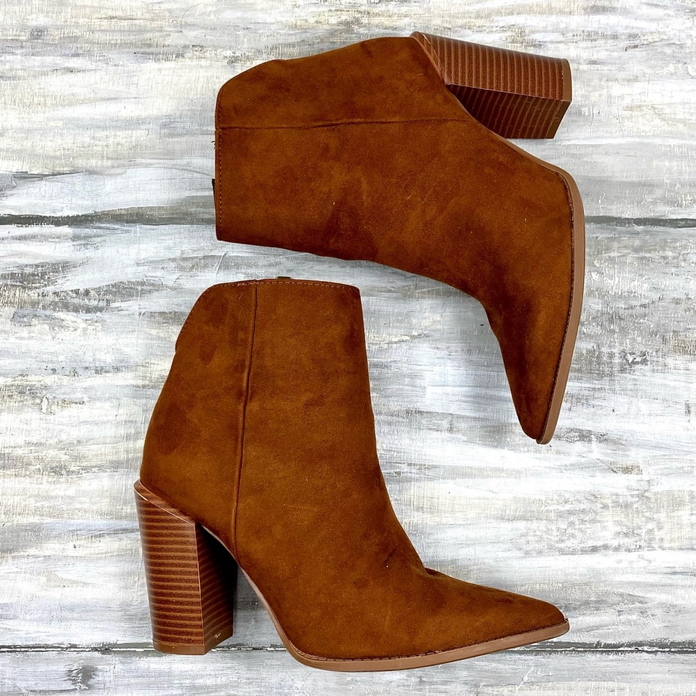 Quipid Caffe Suede Nashville Pointed Toe Ankle Boots Booties Brown Western Boot